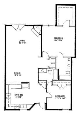 Floor plan for 2 beds, 2 baths, 1166 sqft