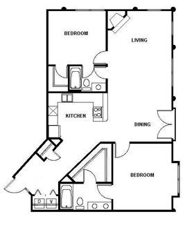Floor plan for 2 beds, 2 baths, 1211 sqft