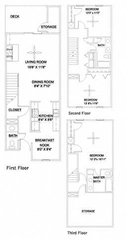 Floor plan for 3 beds, 2.5 baths, 1640 sqft