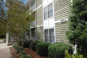 Durham apartment for rent - an apartment building with a sidewalk and bushes