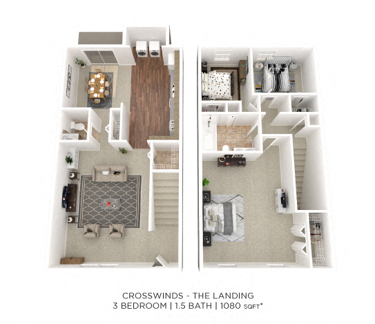 Floor plan for 3 beds, 1.5 baths, 1080 sqft