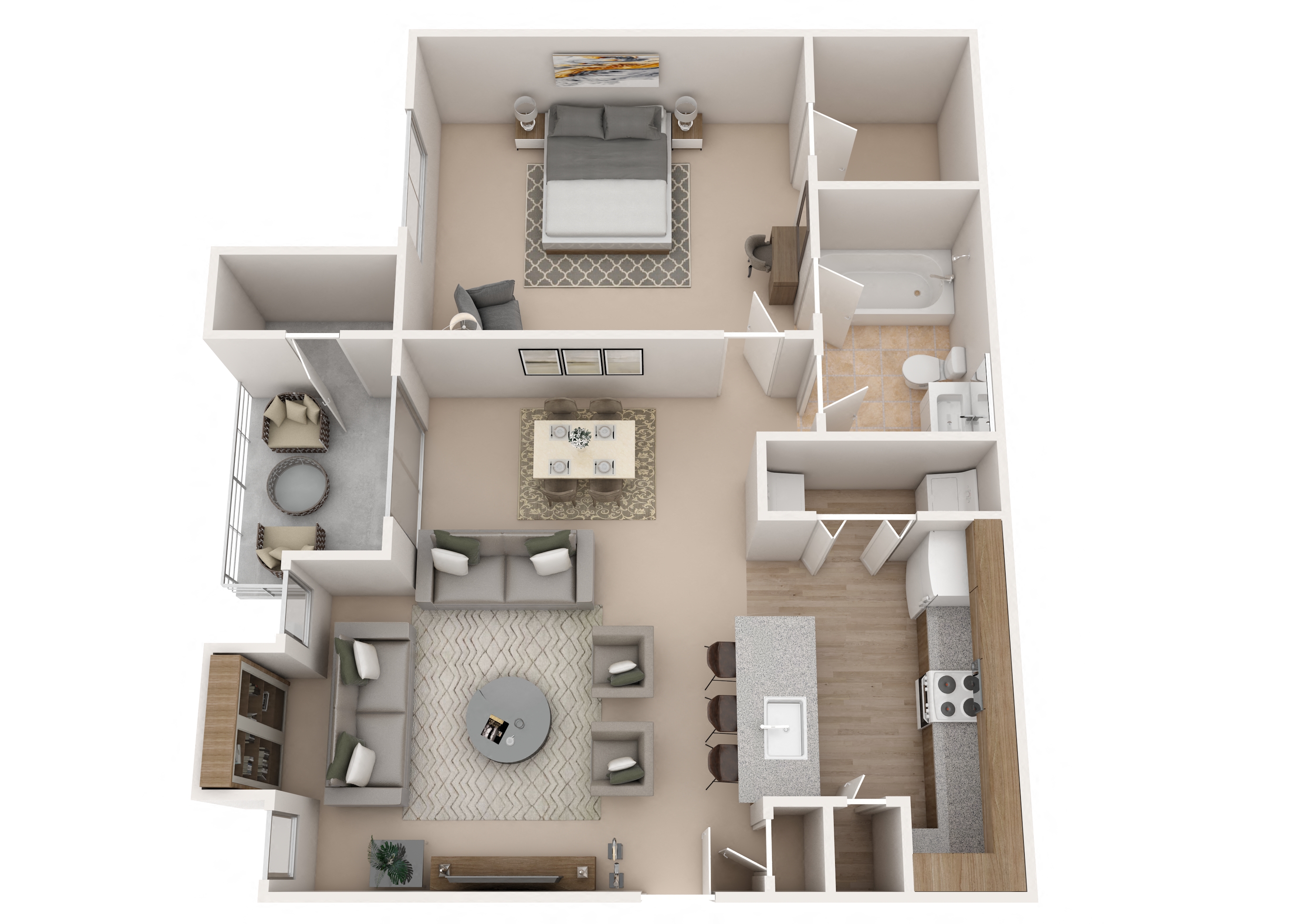 Floor plan for 1 bed, 1 bath, 751 sqft
