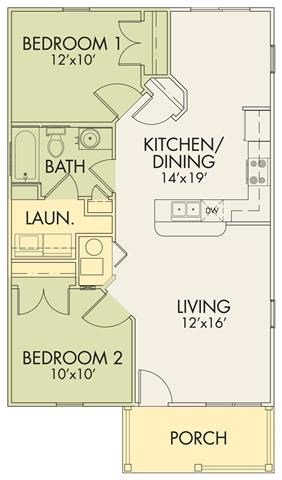 Floor plan for 3 beds, 1 bath, 1022 sqft