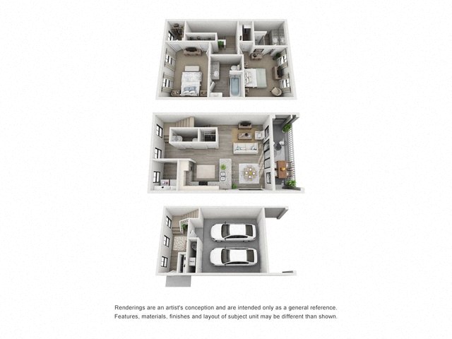 Floor plan for 2 beds, 2.5 baths, 1398 sqft