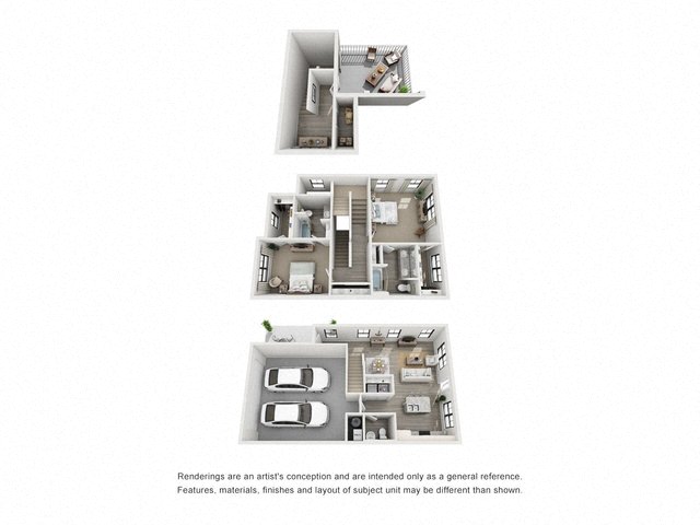 Floor plan for 2 beds, 2.5 baths, 1538 sqft
