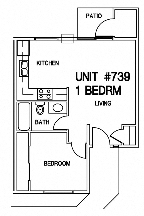 Floor plan for 1 bed, 1 bath