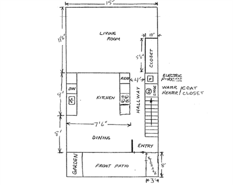 Floor plan for 2 beds, 1 bath