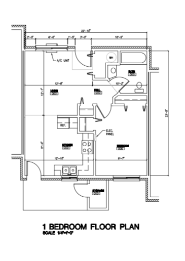 Floor plan for 1 bed, 1 bath