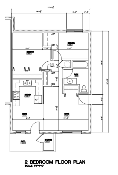 Floor plan for 2 beds, 1 bath