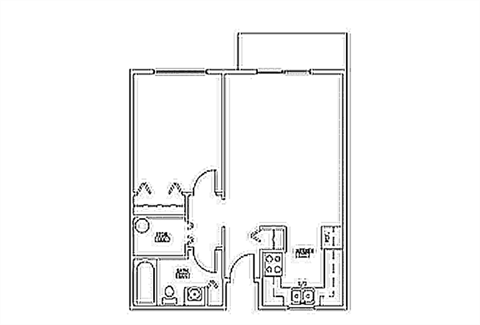 Floor plan for 1 bed, 1 bath, 626 sqft