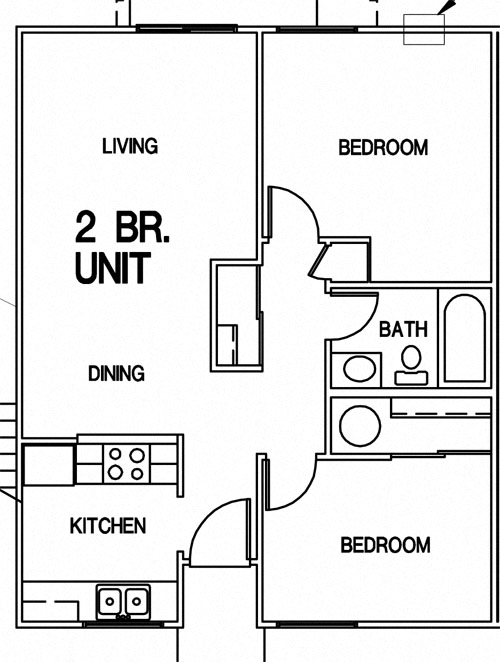 Floor plan for 2 beds, 1 bath, 720 sqft