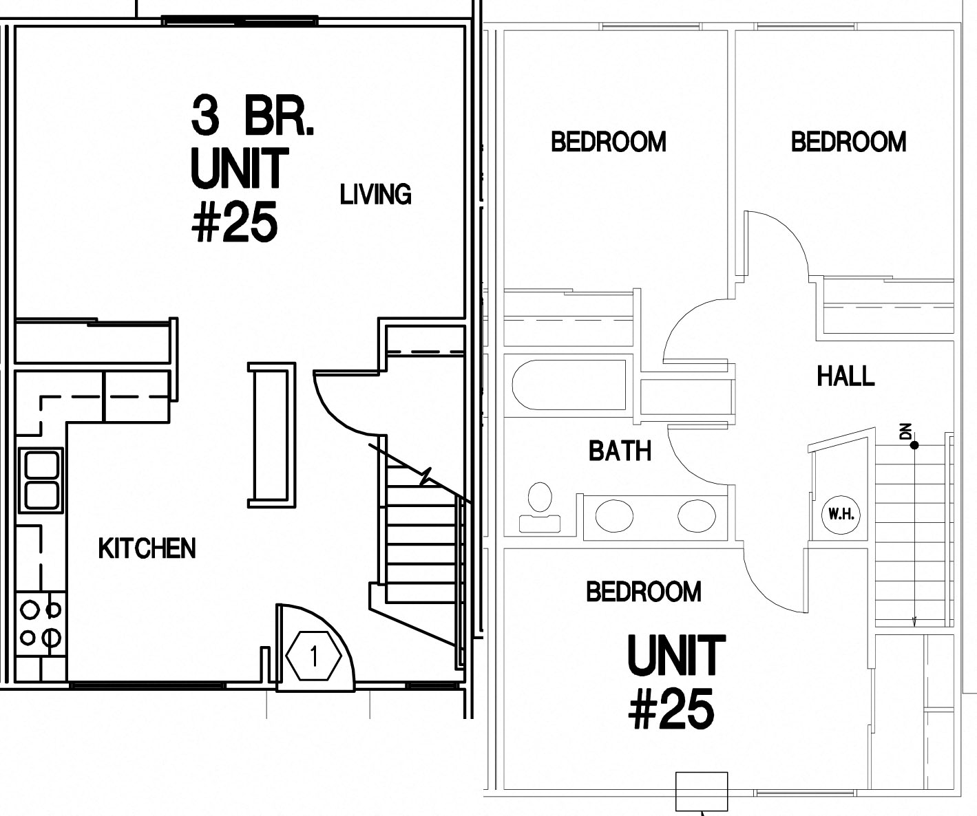 Floor plan for 3 beds, 1 bath, 1008 sqft