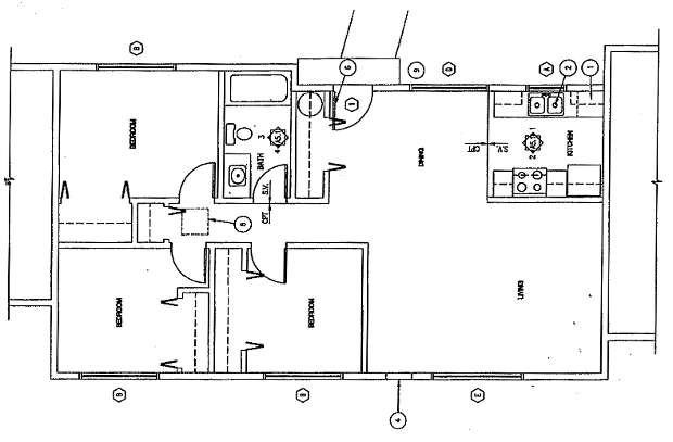 Floor plan for 3 beds, 1 bath, 974 sqft