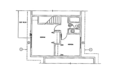 Floor plan for 2 beds, 1 bath, 774 sqft