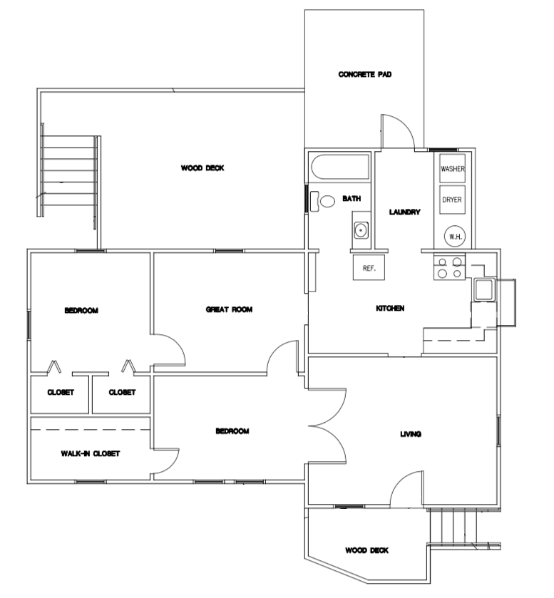 Floor plan for 2 beds, 1 bath, 862 sqft
