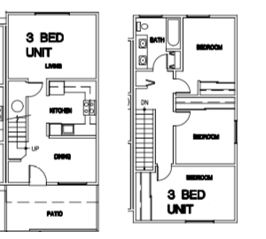 Floor plan for 3 beds, 1 bath, 896 sqft