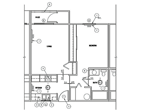 Floor plan for 1 bed, 1 bath, 576 sqft