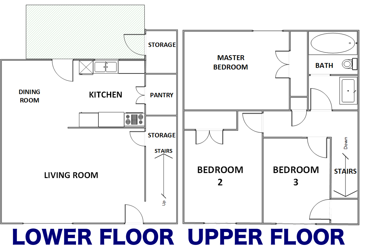 Floor plan for 3 beds, 1 bath, 1056 sqft
