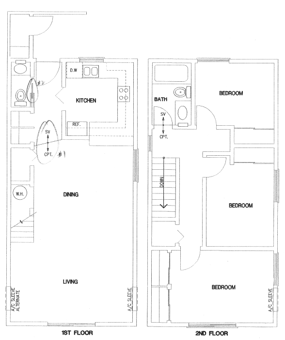 Floor plan for 3 beds, 1 bath, 1142 sqft