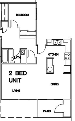 Floor plan for 2 beds, 1 bath
