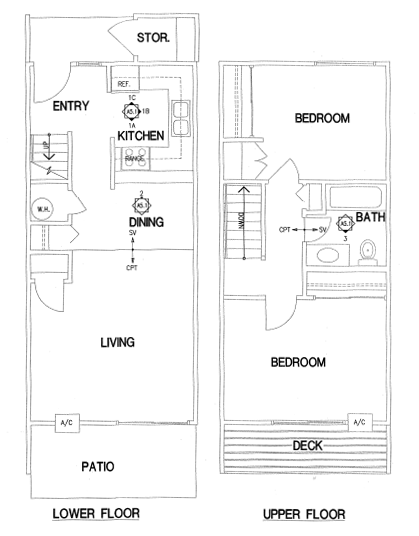 Floor plan for 2 beds, 1 bath