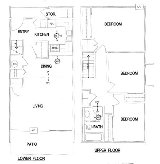 Floor plan for 3 beds, 1 bath, 1122 sqft