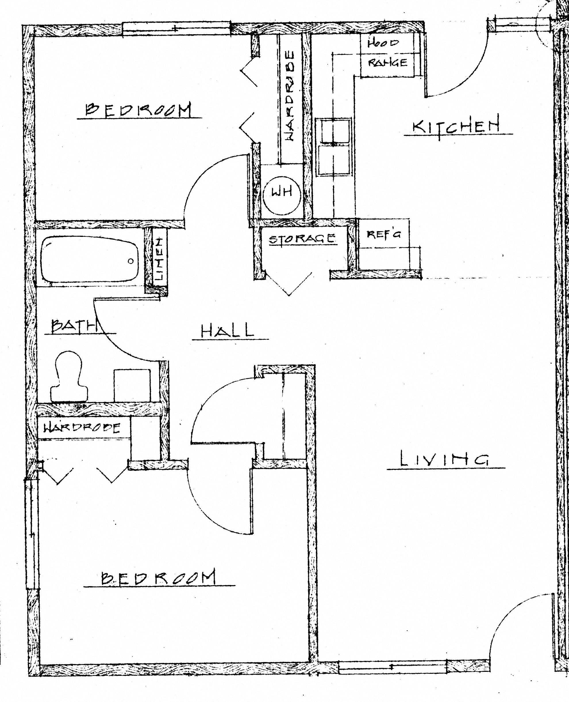 Floor plan for 2 beds, 1 bath, 725 sqft