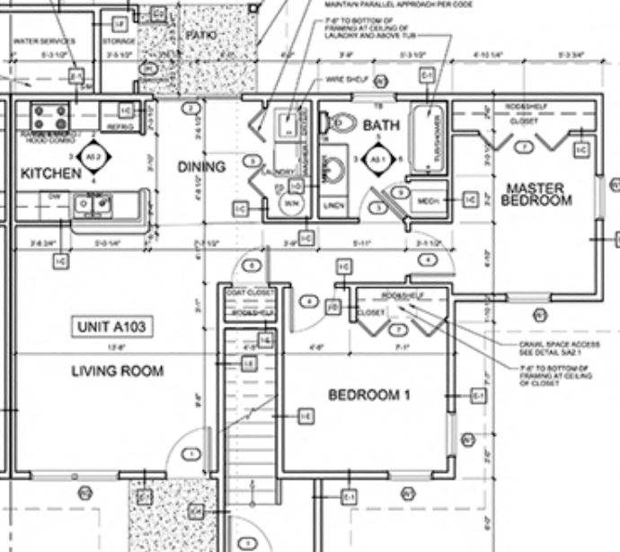 Floor plan for 2 beds, 1 bath, 884 sqft