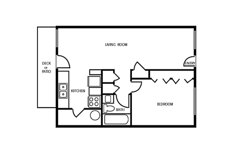Floor plan for 1 bed, 1 bath, 660 sqft