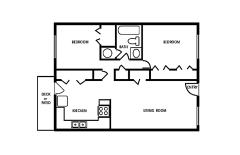 Floor plan for 2 beds, 1 bath, 820 sqft