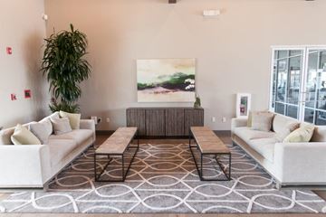 Elk Grove apartment for rent - A living room with a large painting on the wall and a rug on the floor.