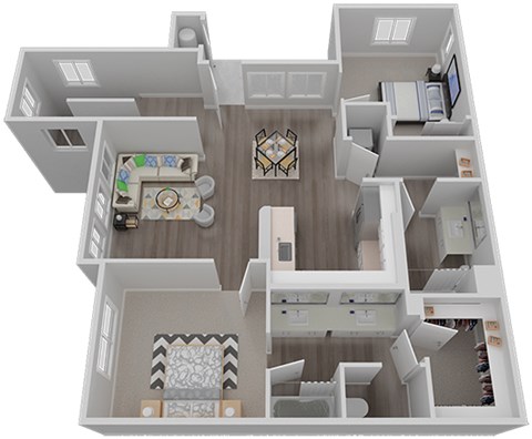 Floor plan for 2 beds, 2 baths, 1096 sqft