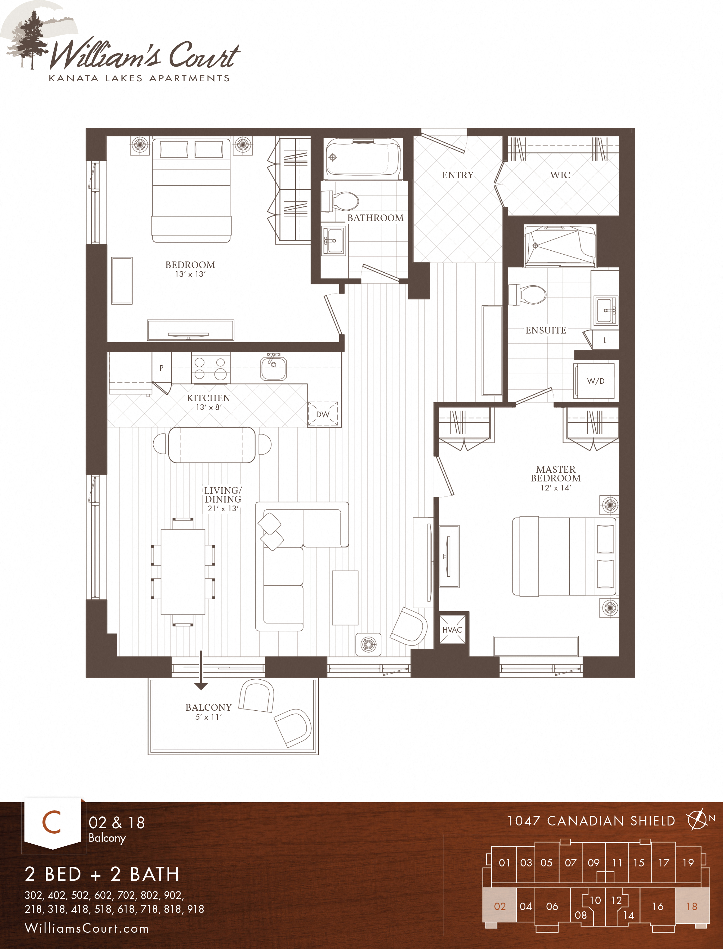 Floor plan for 2 beds, 2 baths, 1230 sqft