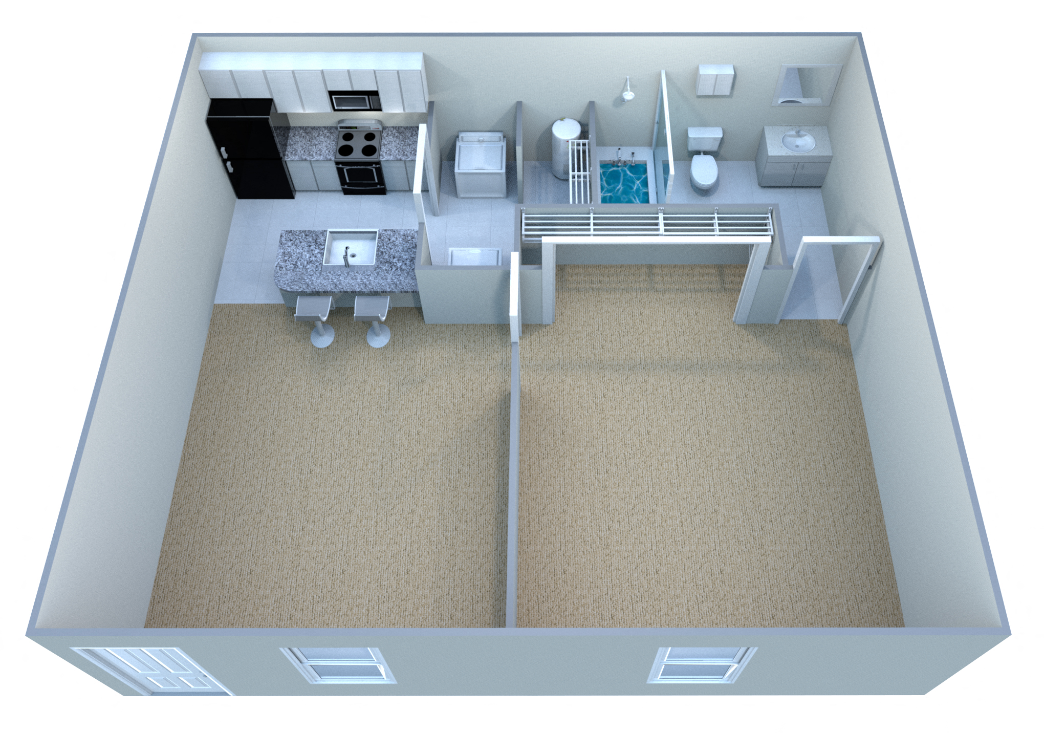 Floor plan for 1 bed, 1 bath, 544 sqft