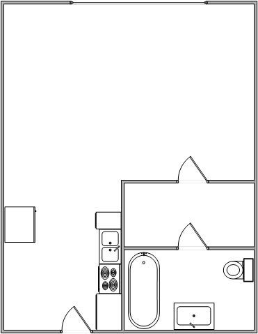Floor plan for studio, 1 bath, 417 sqft