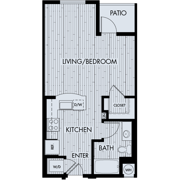 Floor plan for studio, 1 bath, 575 sqft