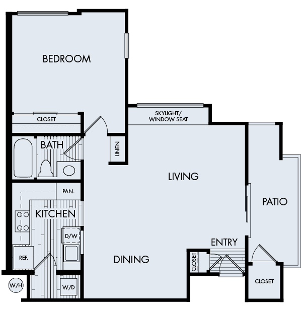 Floor plan for 1 bed, 1 bath, 720 sqft