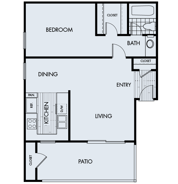 Floor plan for 1 bed, 1 bath, 753 sqft