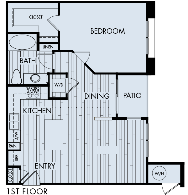 Floor plan for 1 bed, 1 bath, 783 sqft