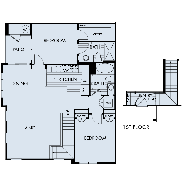 Floor plan for 2 beds, 2 baths, 1143 sqft