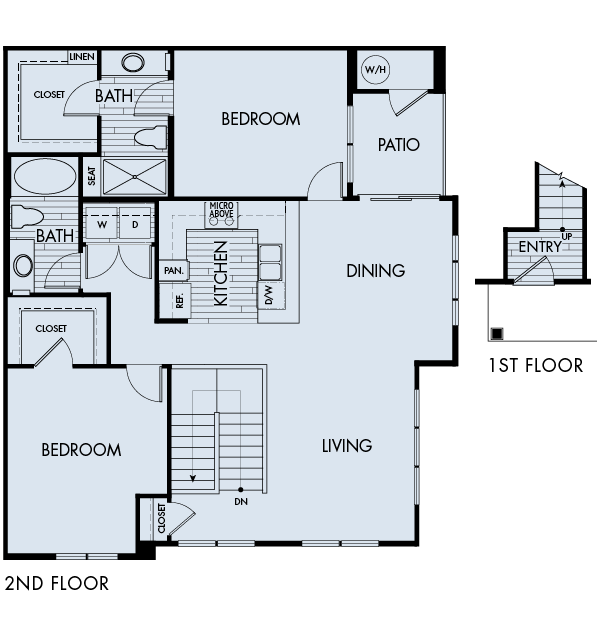 Floor plan for 2 beds, 2 baths, 1224 sqft