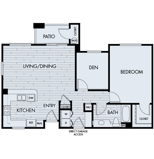 Floor plan for 1 bed, 1 bath, 990 sqft
