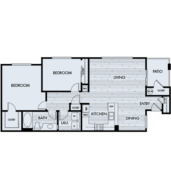 Floor plan for 2 beds, 1 bath, 1060 sqft