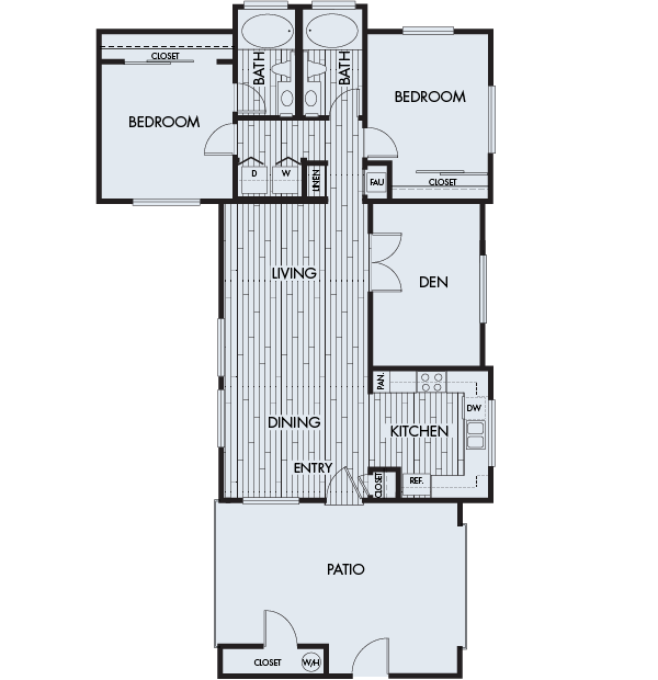 Floor plan for 2 beds, 2 baths, 1139 sqft