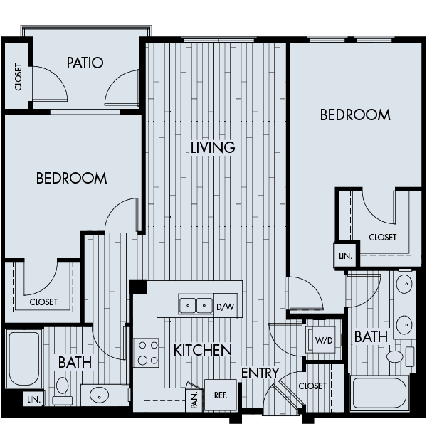 Floor plan for 2 beds, 2 baths, 1212 sqft