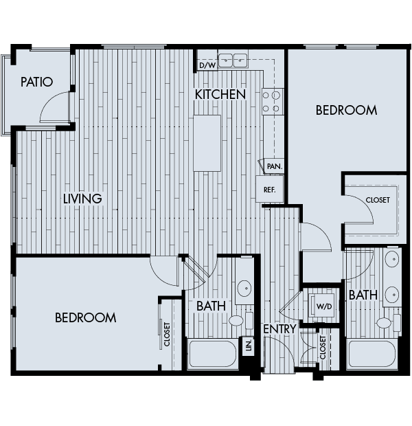 Floor plan for 2 beds, 2 baths, 1227 sqft