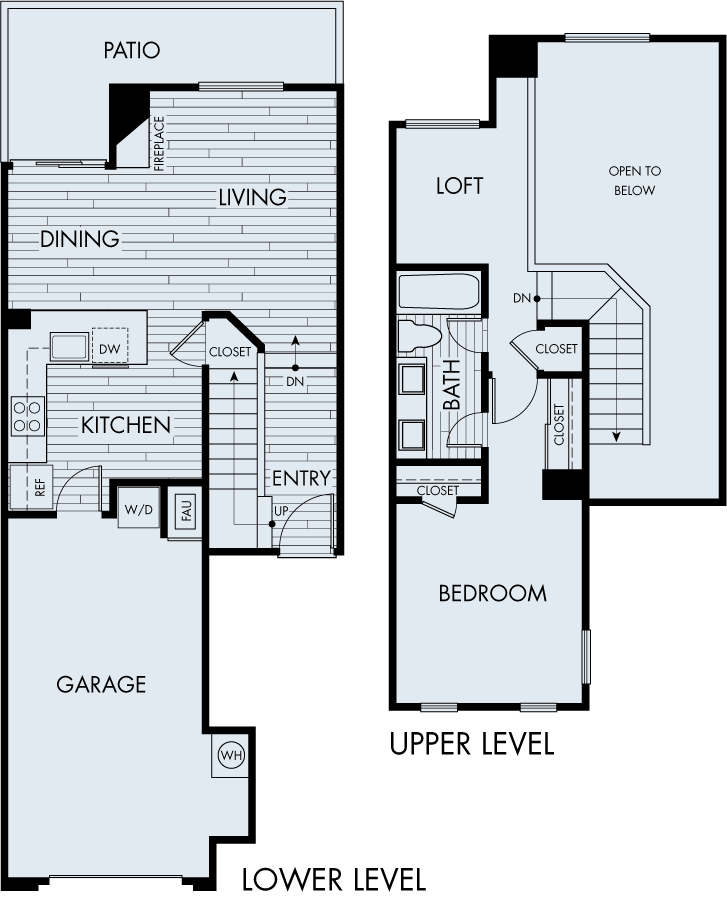 Floor plan for 1 bed, 1 bath, 856 sqft