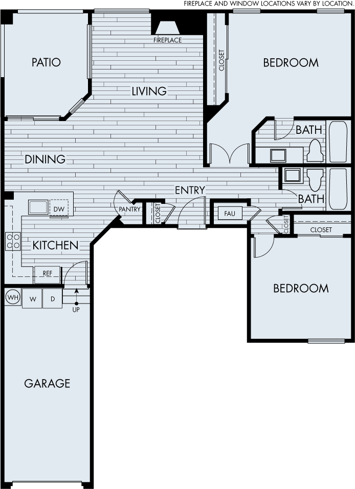 Floor plan for 2 beds, 2 baths, 1099 sqft