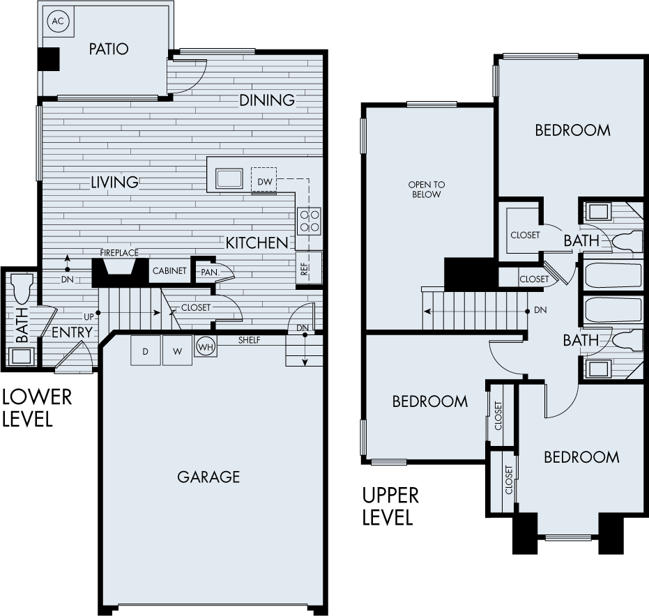 Floor plan for 3 beds, 2.5 baths, 1174 sqft