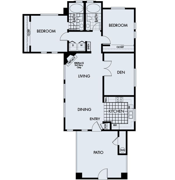 Floor plan for 2 beds, 2 baths, 1227 sqft